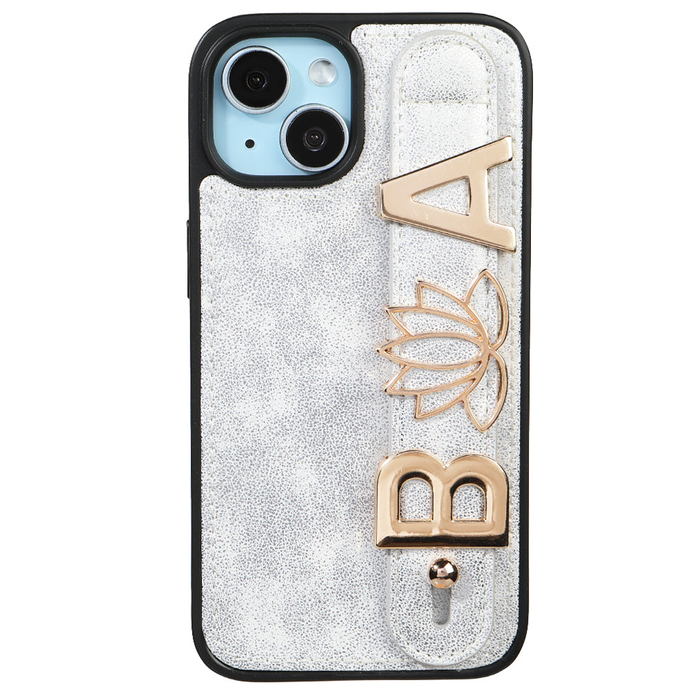 iPhone 14 Kişiye Özel Harfli Deri Telefon Kılıfı Beyaz