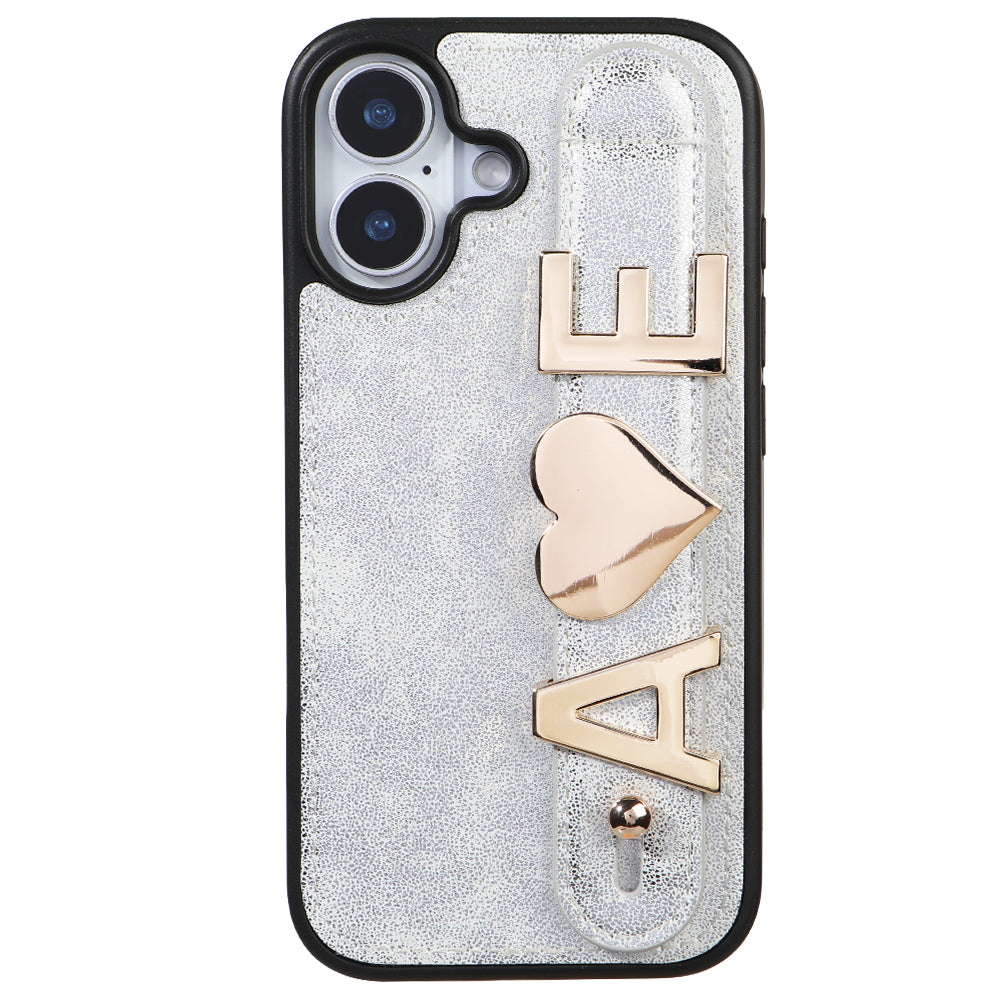 iPhone 17 Kişiye Özel Harfli Deri Telefon Kılıfı Beyaz