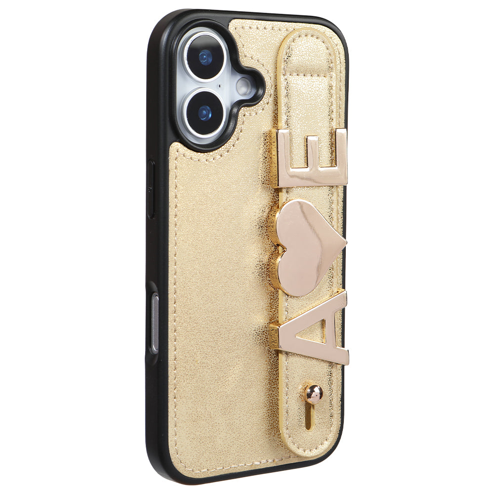 iPhone 17 Kişiye Özel Harfli Deri Telefon Kılıfı Gold