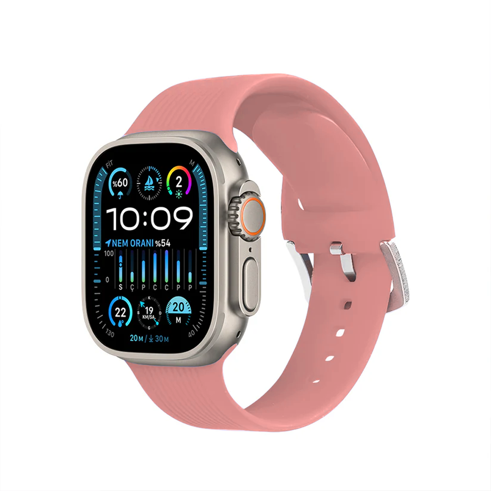 Apple Watch Çizgili Silikon Pembe Saat Kordonu