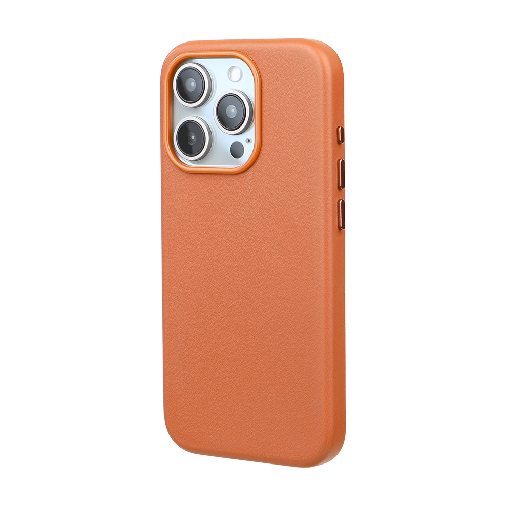 iPhone 14 Pro Gizli Magsafeli Vegan Deri Telefon Kılıfı - Turuncu