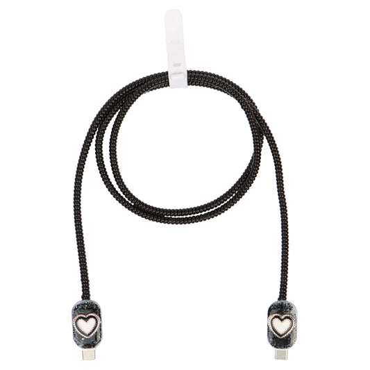 Şarj Başlığı ve Kablo Koruyucu 4 lü Set Siyah Kalpli