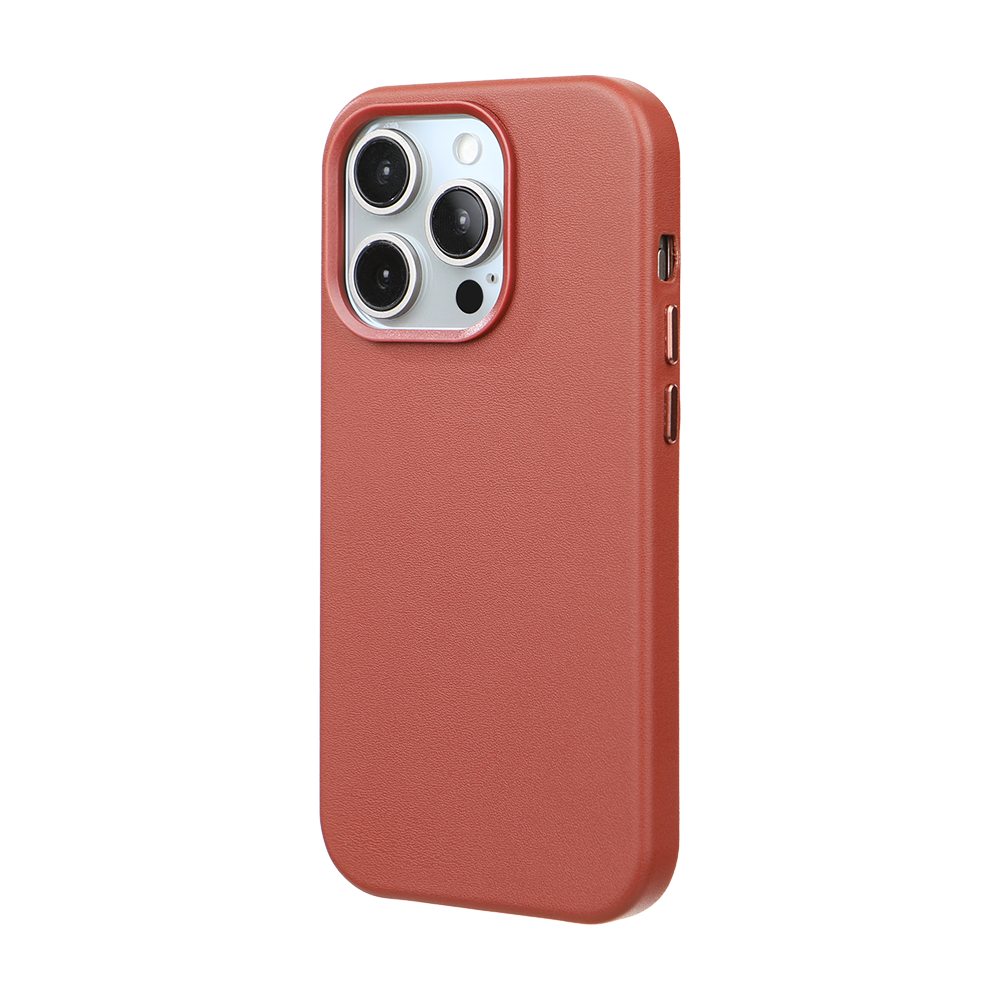 iPhone 14 Pro Gizli Magsafeli Vegan Deri Telefon Kılıfı - Vişne