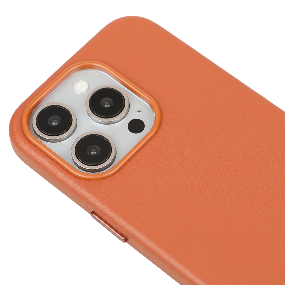 iPhone 14 Pro Gizli Magsafeli Vegan Deri Telefon Kılıfı - Kiremit