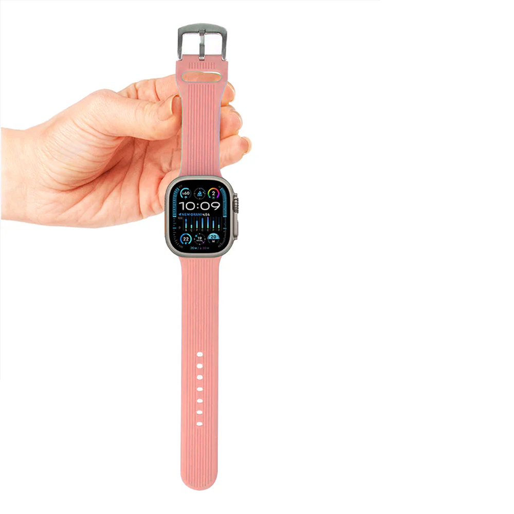 Apple Watch Çizgili Silikon Pembe Saat Kordonu