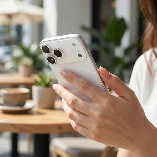 iPhone 17 Pro Max Kamera Koruyucu Diamond Taşlı Gray