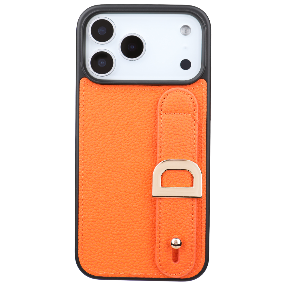 iPhone 17 Pro Kişiye Özel Harfli Deri Telefon Kılıfı Turuncu