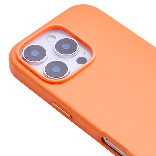 iPhone 16 Pro Gizli Magsafeli Vegan Deri Telefon Kılıfı - Turuncu