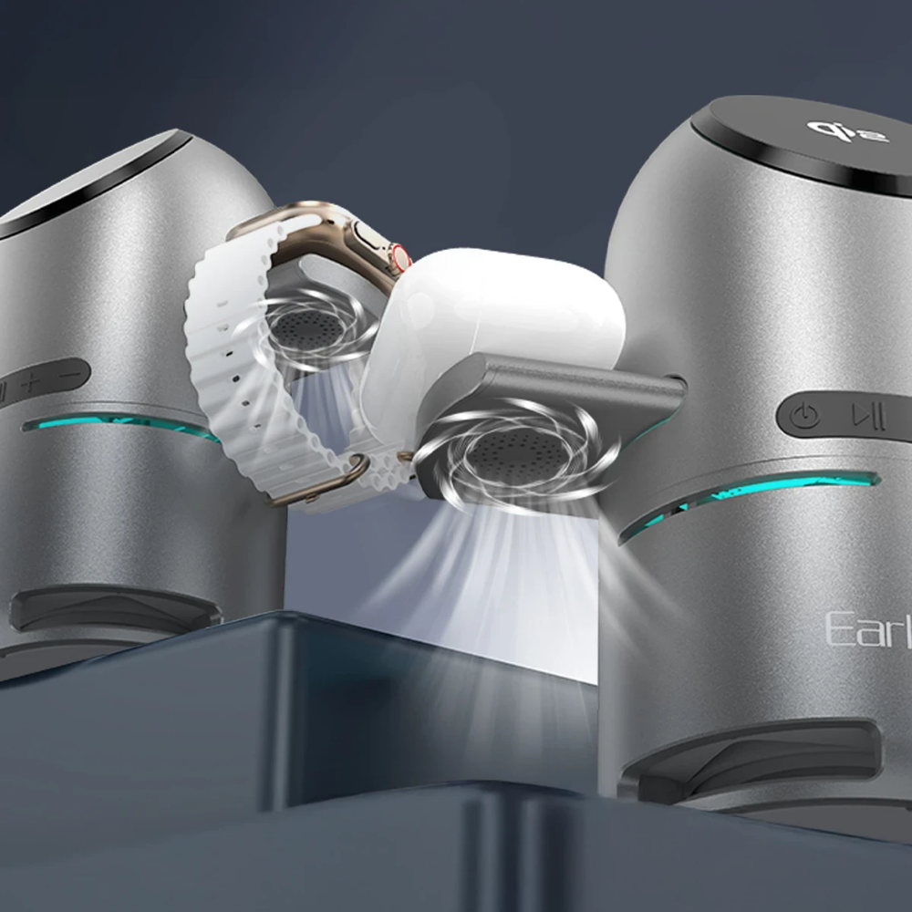 Earldom 3in1 15W Telefon 2.5W Saat ve 5W Airpods İçin Dönebilen Kablosuz Şarj Standı - Gri