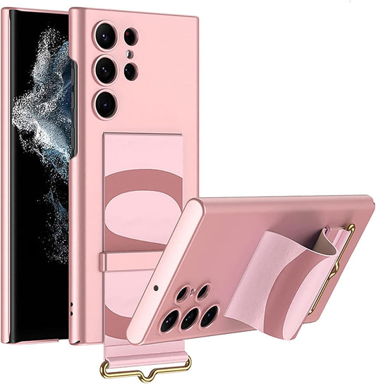 Samsung S23 Ultra Bileklik ve Askı Aparatlı Kılıf Pink